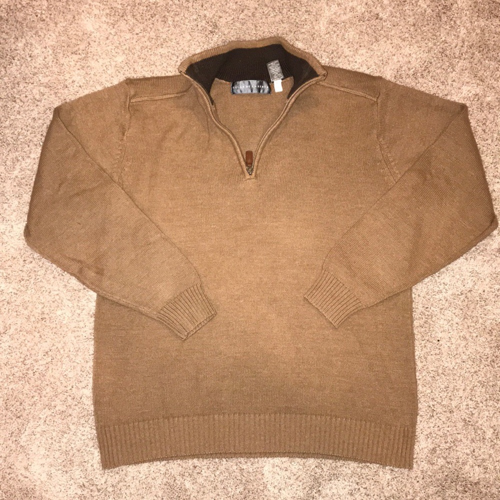 OSCAR DE LA RENTA 1/4 Zip Sweater Large Brown